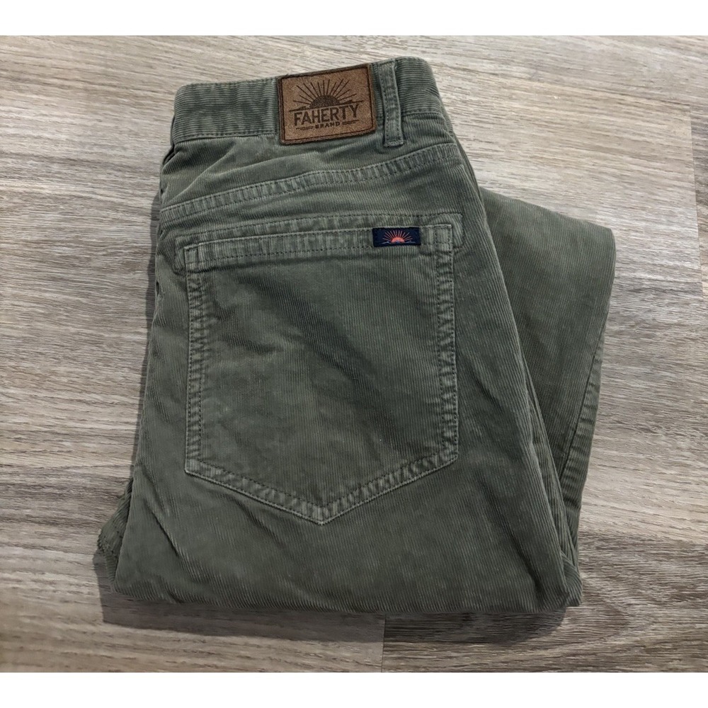 Faherty Stretch Corduroy Pant Mens Size 28 Green Dark Olive 5 Pocket Cord